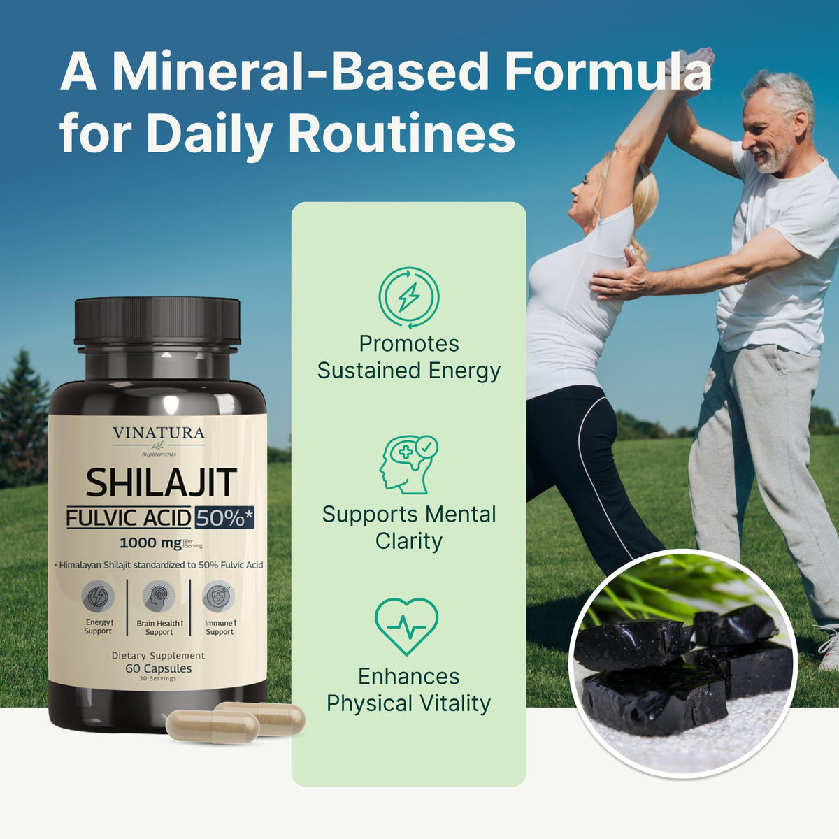 Capsule de Shilajit VINATURA avec composition visible
