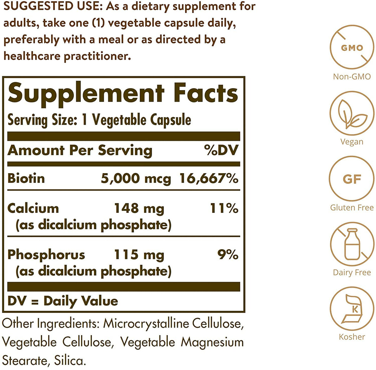 Capsule de Solgar Biotine 5000 mcg sur une surface blanche