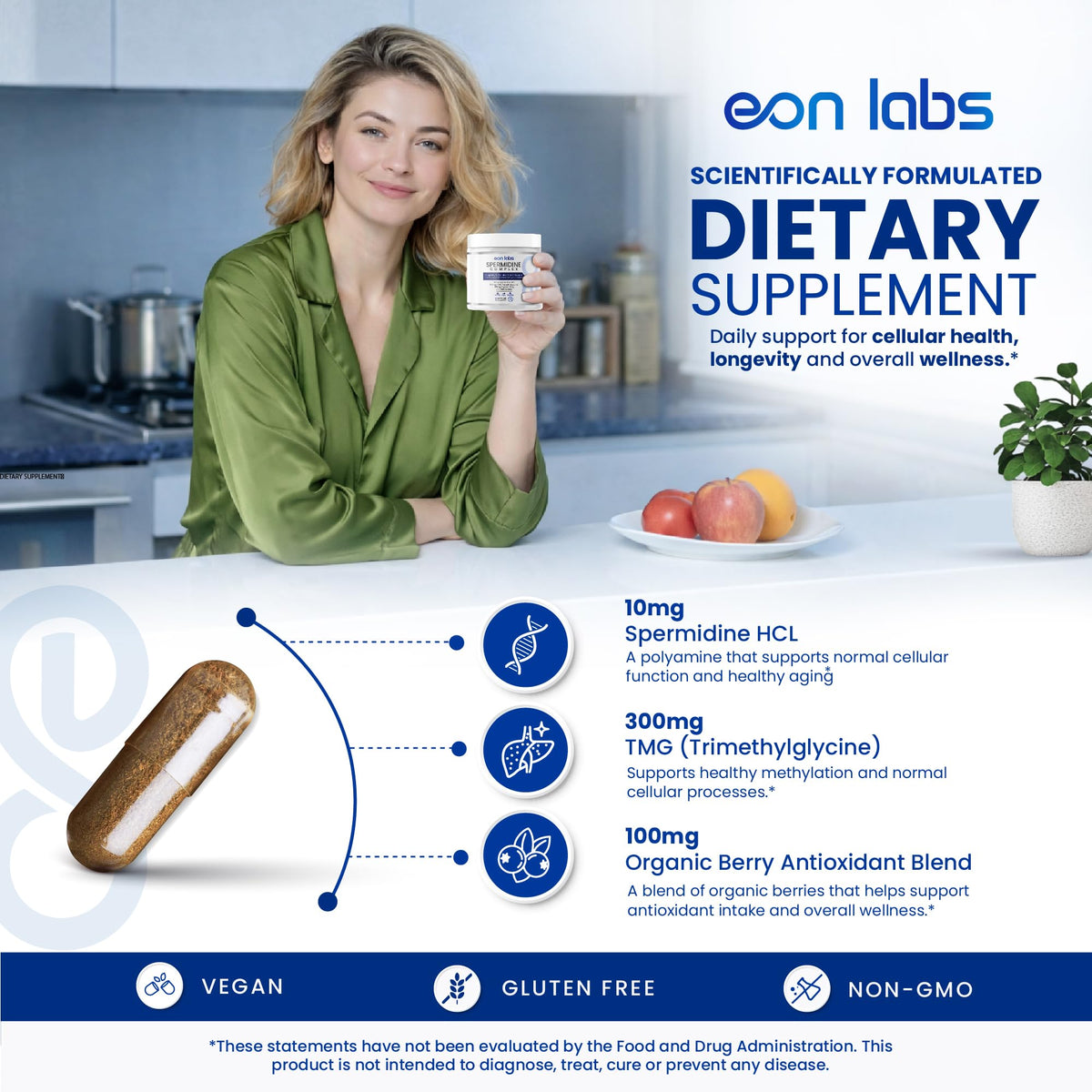 Capsule de spermidine eon labs sur fond blanc