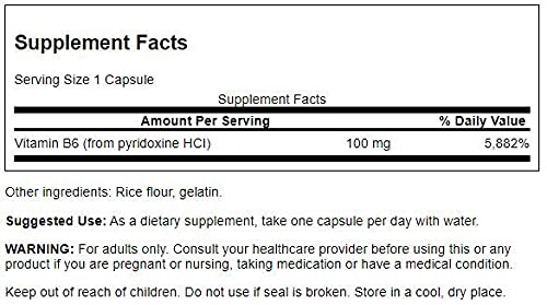 Capsule de Swanson B6 Pyridoxine 100 mg vue de près