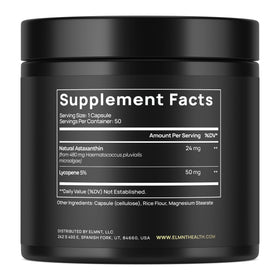 Capsule de TERRA ELMNT Astaxanthine 24mg et Lycopène 50mg sur fond blanc