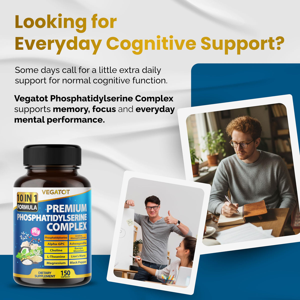 Capsule de VEGATOT Complexe Phosphatidylsérine Bio sur une surface blanche