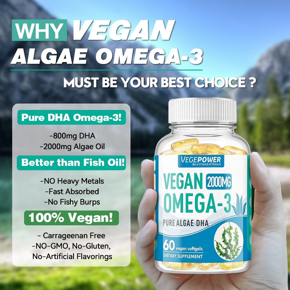 Capsule de VEGEPOWER Omega 3 Végétalien sur fond blanc