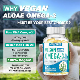 Capsule de VEGEPOWER Omega 3 Végétalien sur fond blanc
