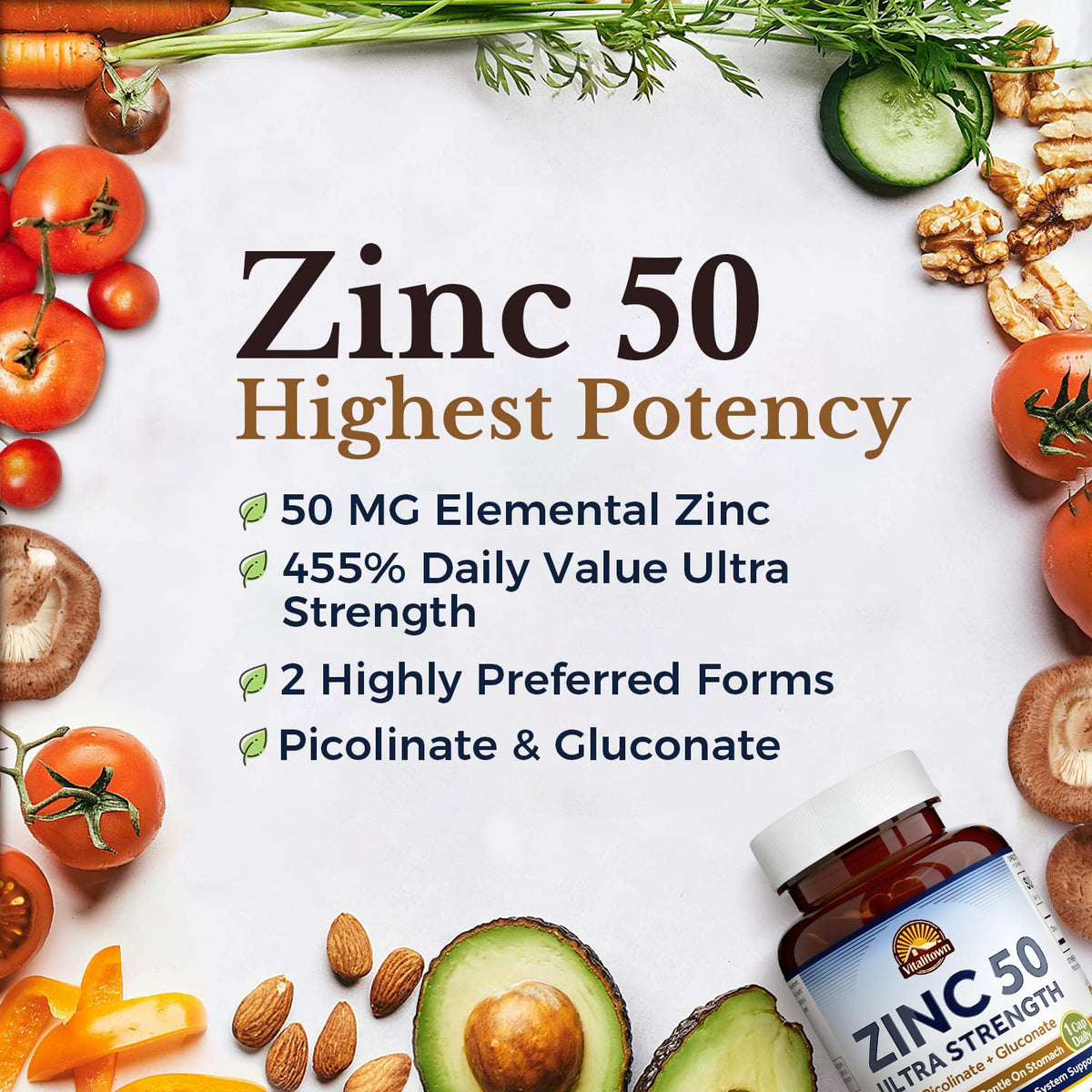 Capsule de Vitalitown Zinc 50 mg sur fond blanc