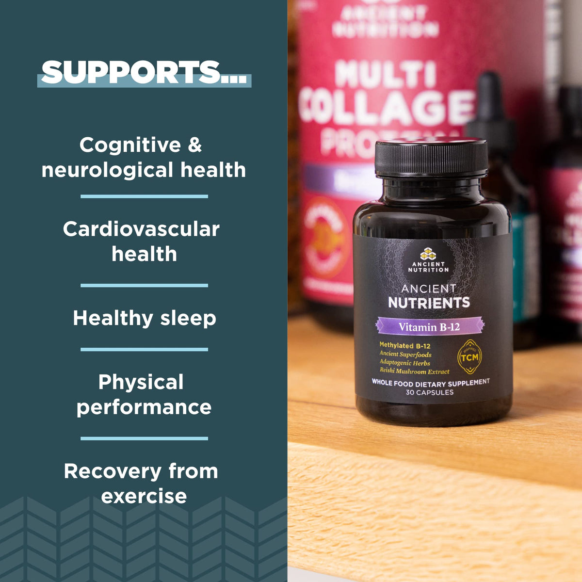 Capsule de Vitamine B12 Methylée Ancient Nutrition, vue rapprochée