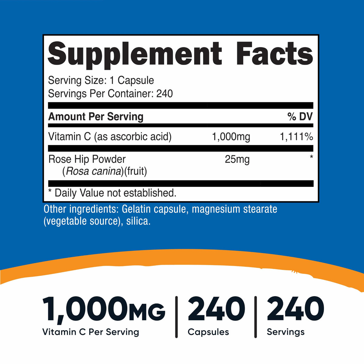 Capsule de Vitamine C Nutricost avec églantier