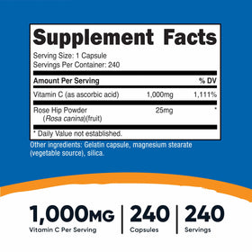 Capsule de Vitamine C Nutricost avec églantier