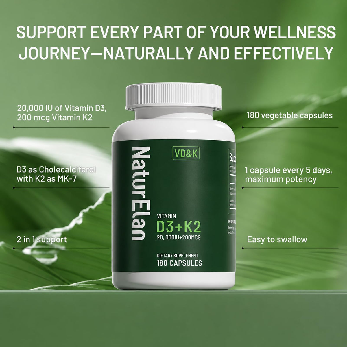 Capsule de Vitamine D3 K2 NaturElan sur une cuillère