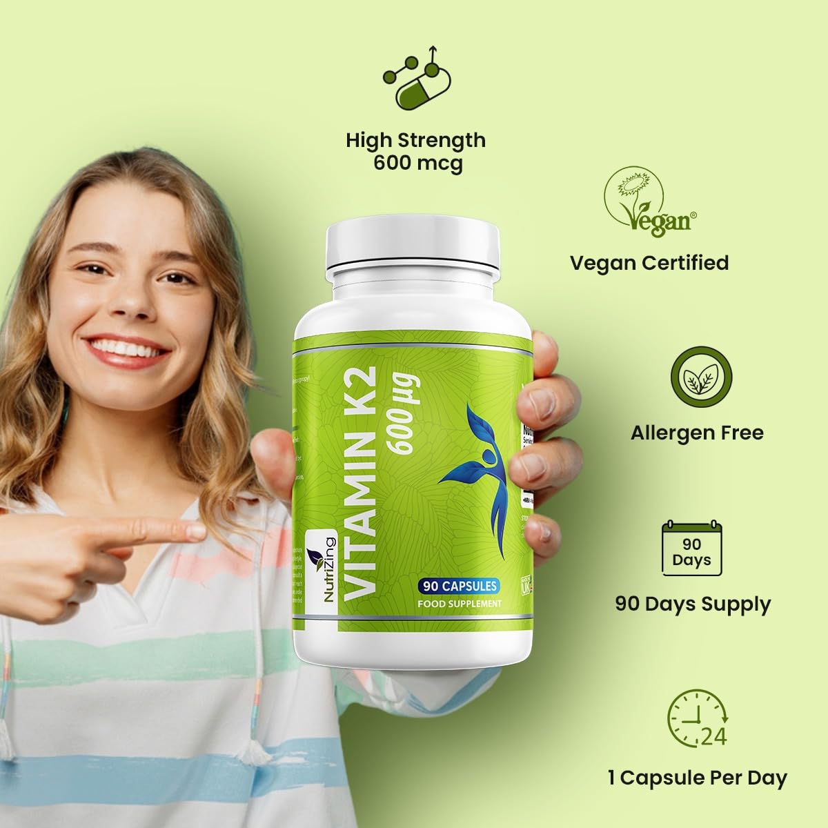 Capsule de vitamine K2 MK7 NutriZing à l'intérieur du flacon