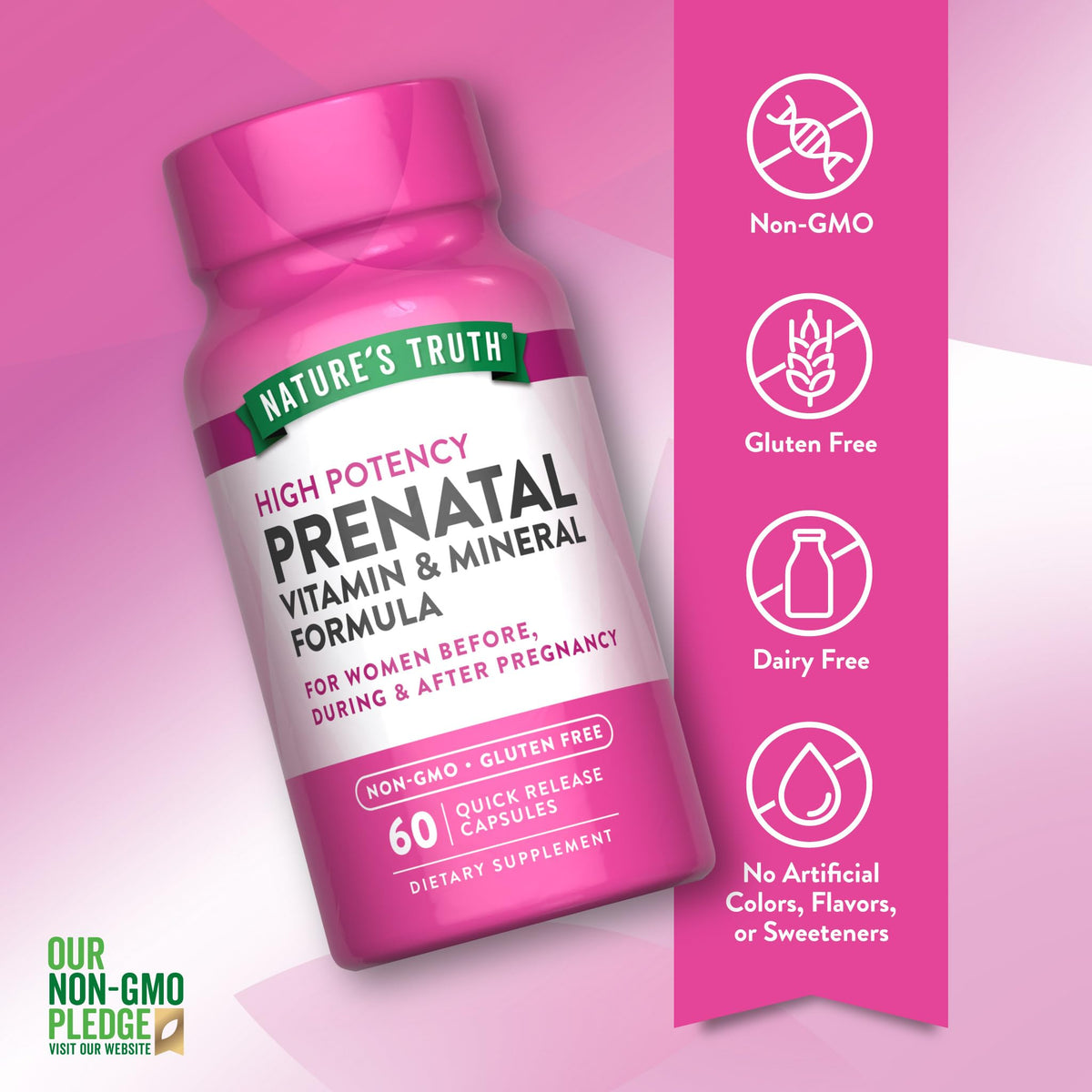 Capsule de vitamines prénatales Nature's Truth sur fond blanc
