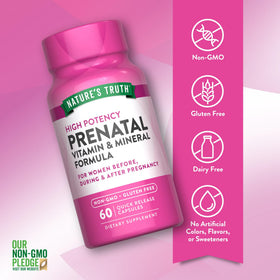 Capsule de vitamines prénatales Nature's Truth sur fond blanc