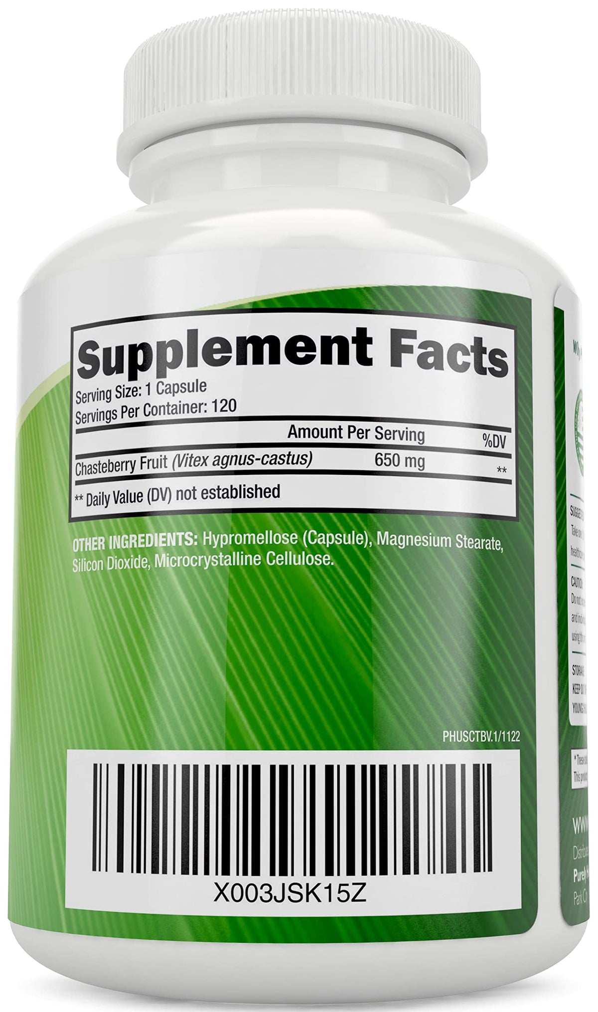Capsule de Vitex 650mg Purely Holistic sur fond blanc
