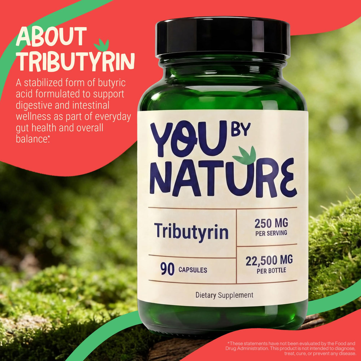 Capsule de YOUBYNATURE Tributyrin 250mg sur fond blanc