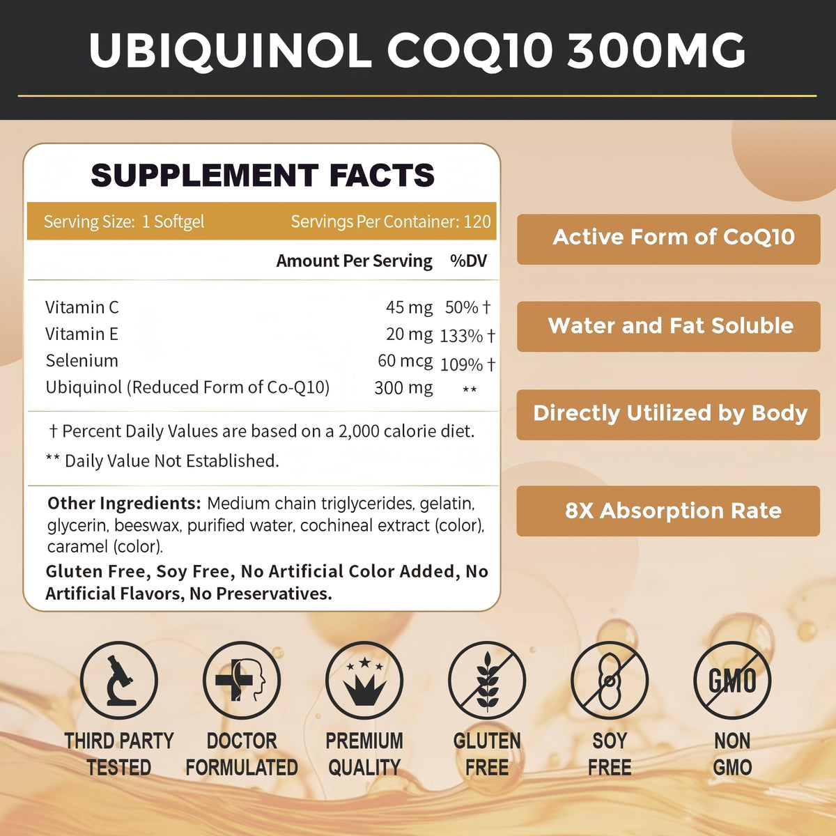 Capsule de ZEBORA Ubiquinol CoQ10, vue de près