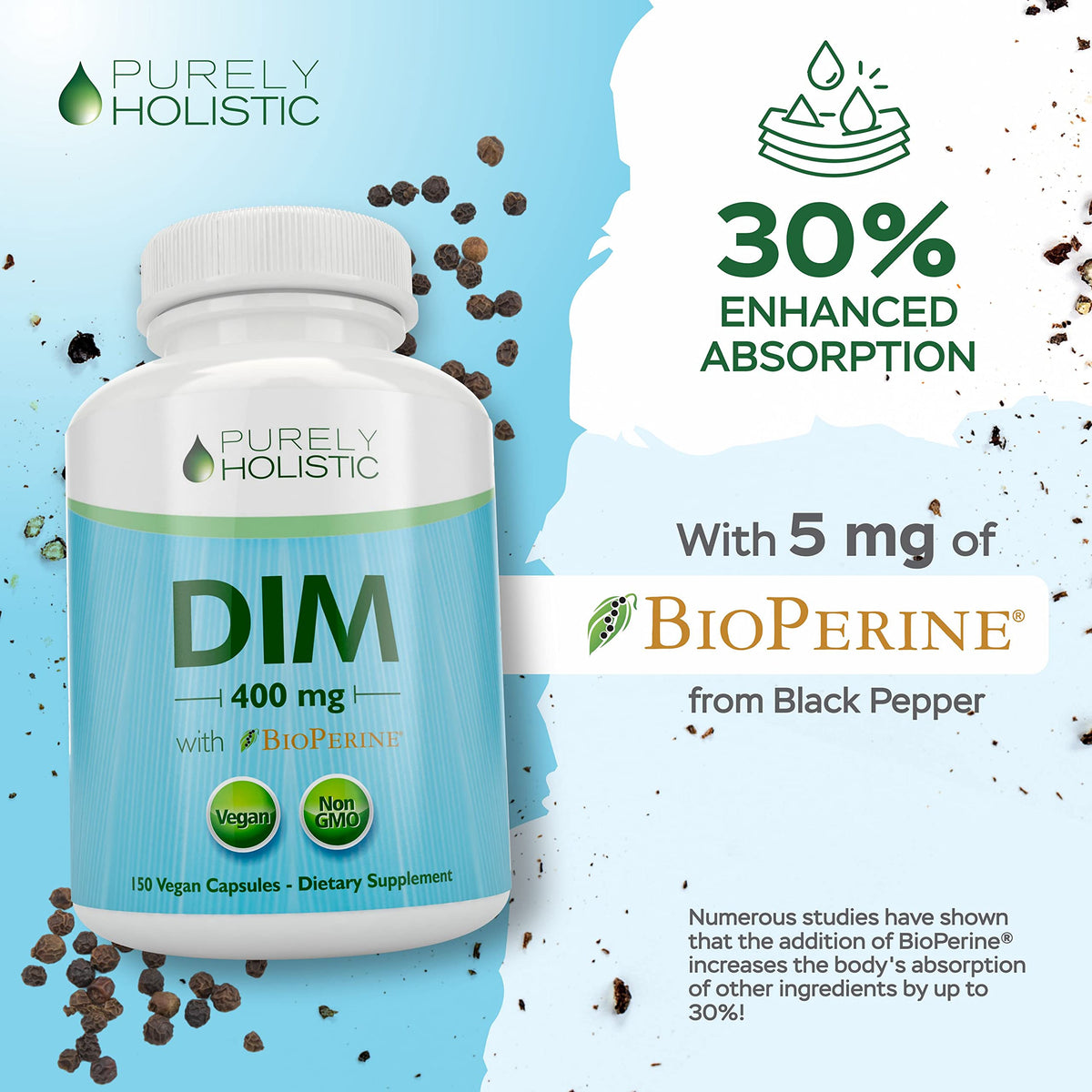 Capsule DIM 400 mg Purely Holistic en gros plan