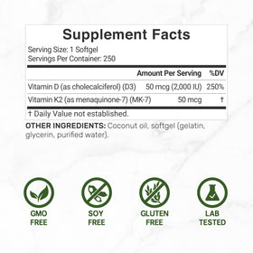 Capsule douce de DEAL SUPPLEMENT Vitamine D3 et K2