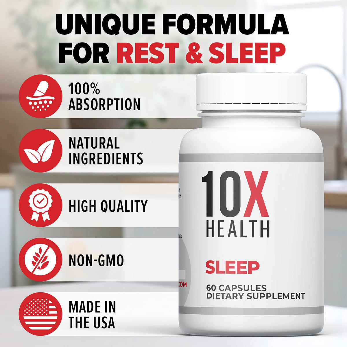 Capsule du complément alimentaire sommeil 10X Health System en gros plan