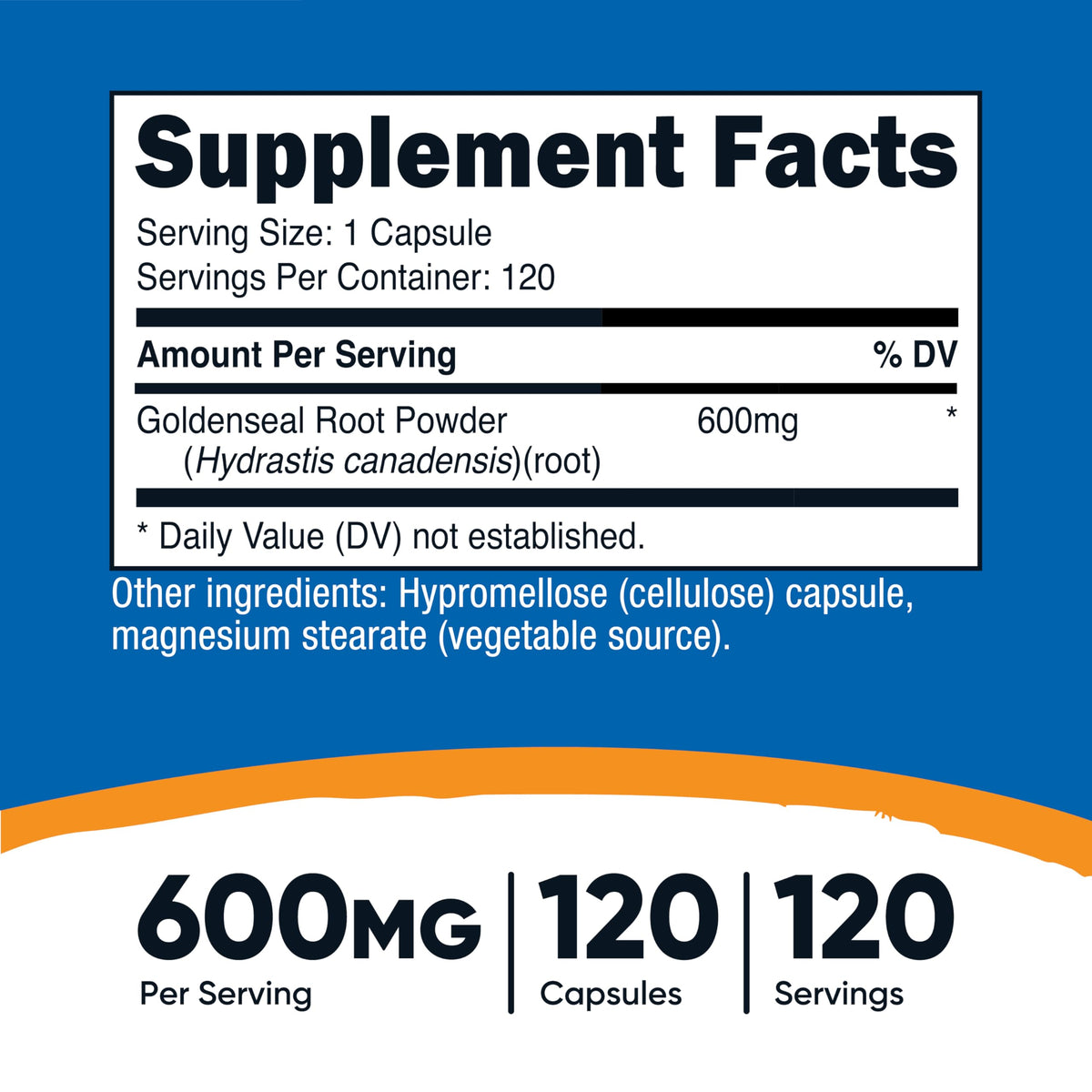 Capsule Goldenseal Nutricost montrant sa taille et sa forme