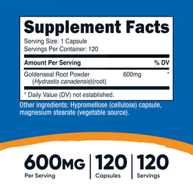 Capsule Goldenseal Nutricost montrant sa taille et sa forme