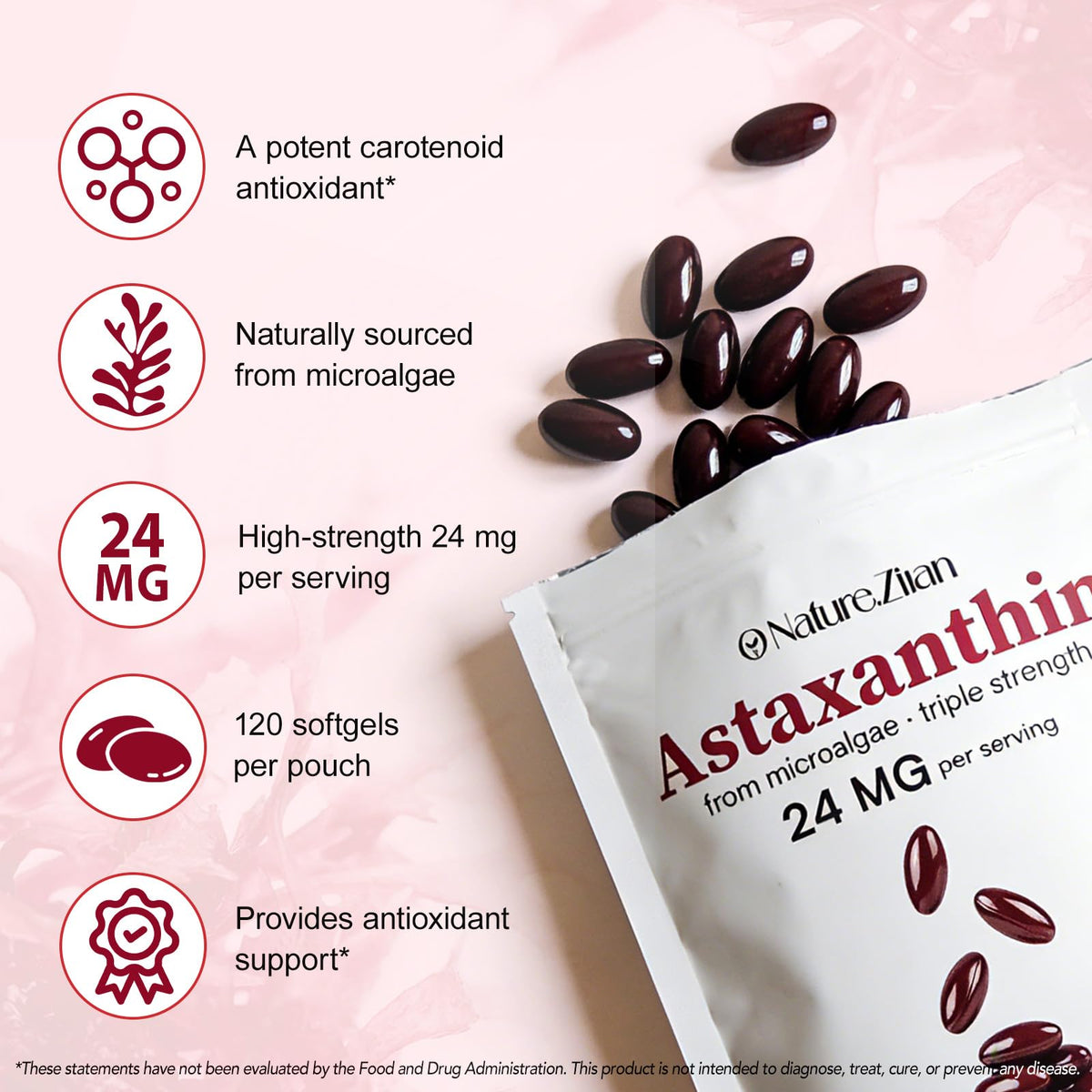 Capsule O NATURE. ZIRAN Astaxanthine 24 mg sur une cuillère