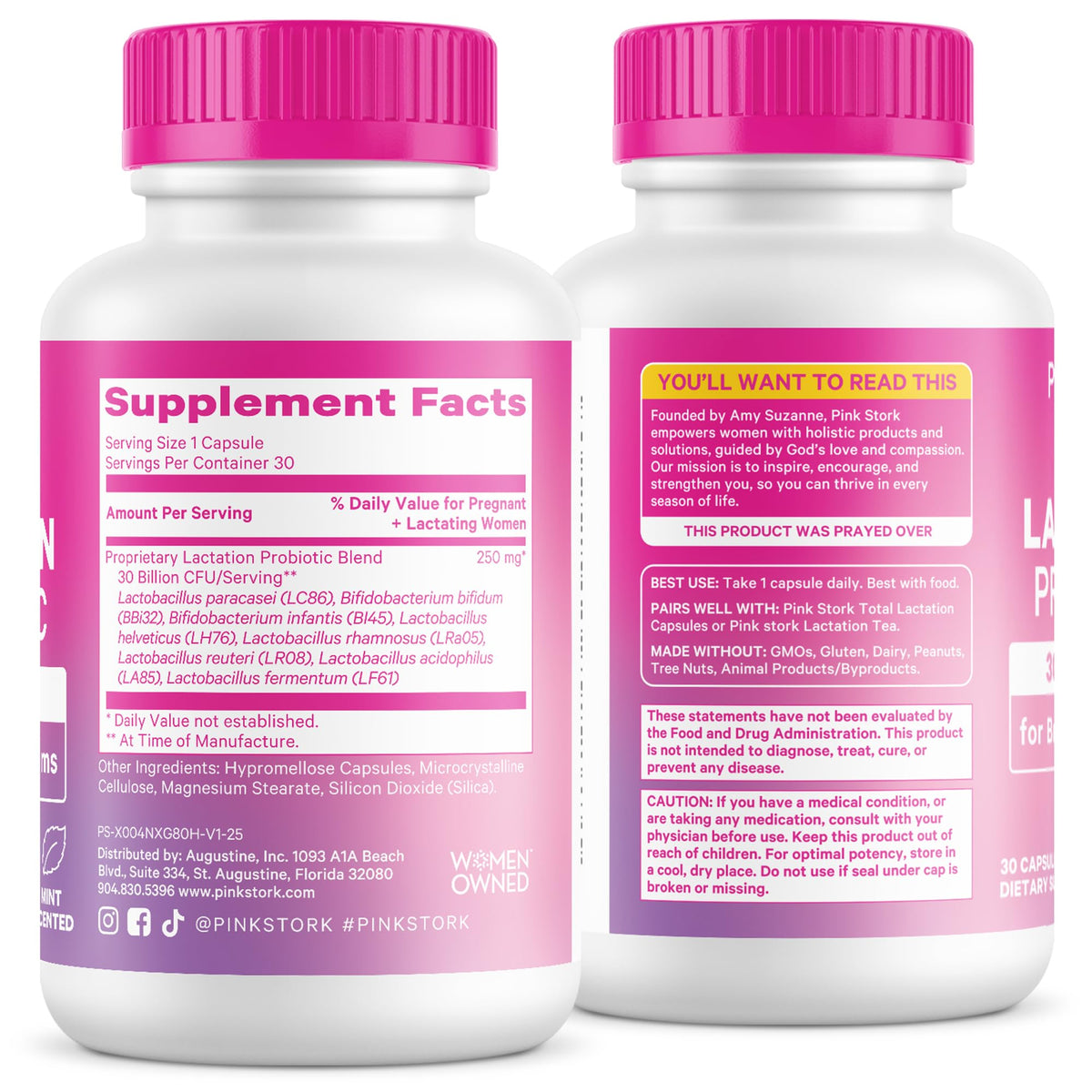 Capsule Pink Stork Probiotique Lactation avec un verre d'eau