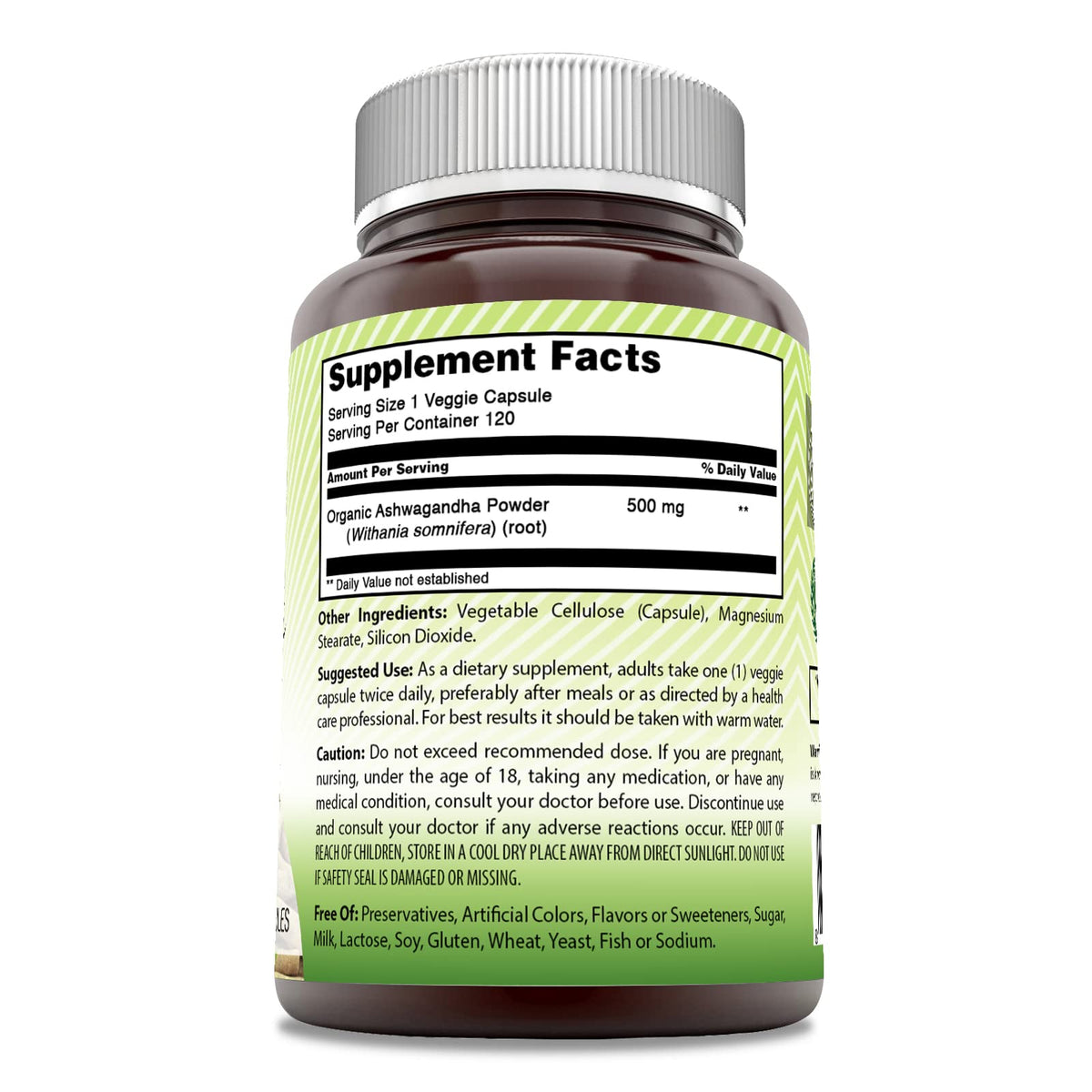 Capsule végétale Amazing India Ashwagandha 500 mg sur fond blanc