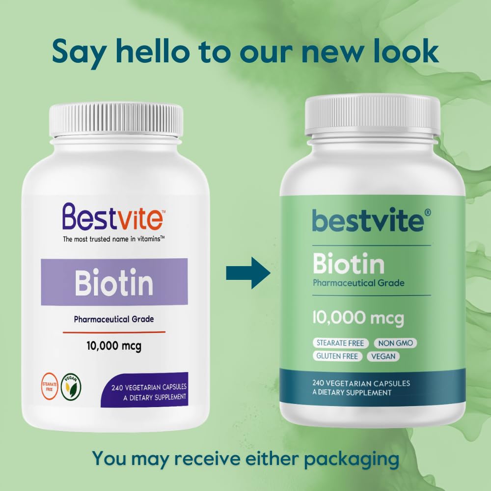 Capsule végétale BESTVITE Biotine 10 000 mcg sur fond blanc