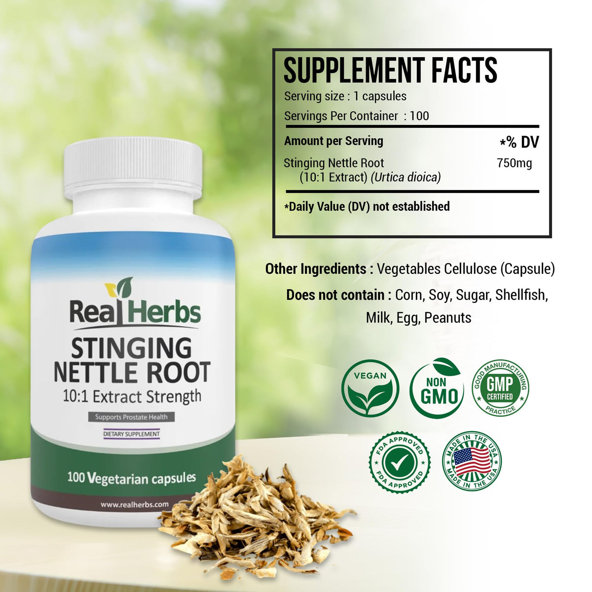 Capsule végétale d'extrait de racine d'ortie Real Herbs
