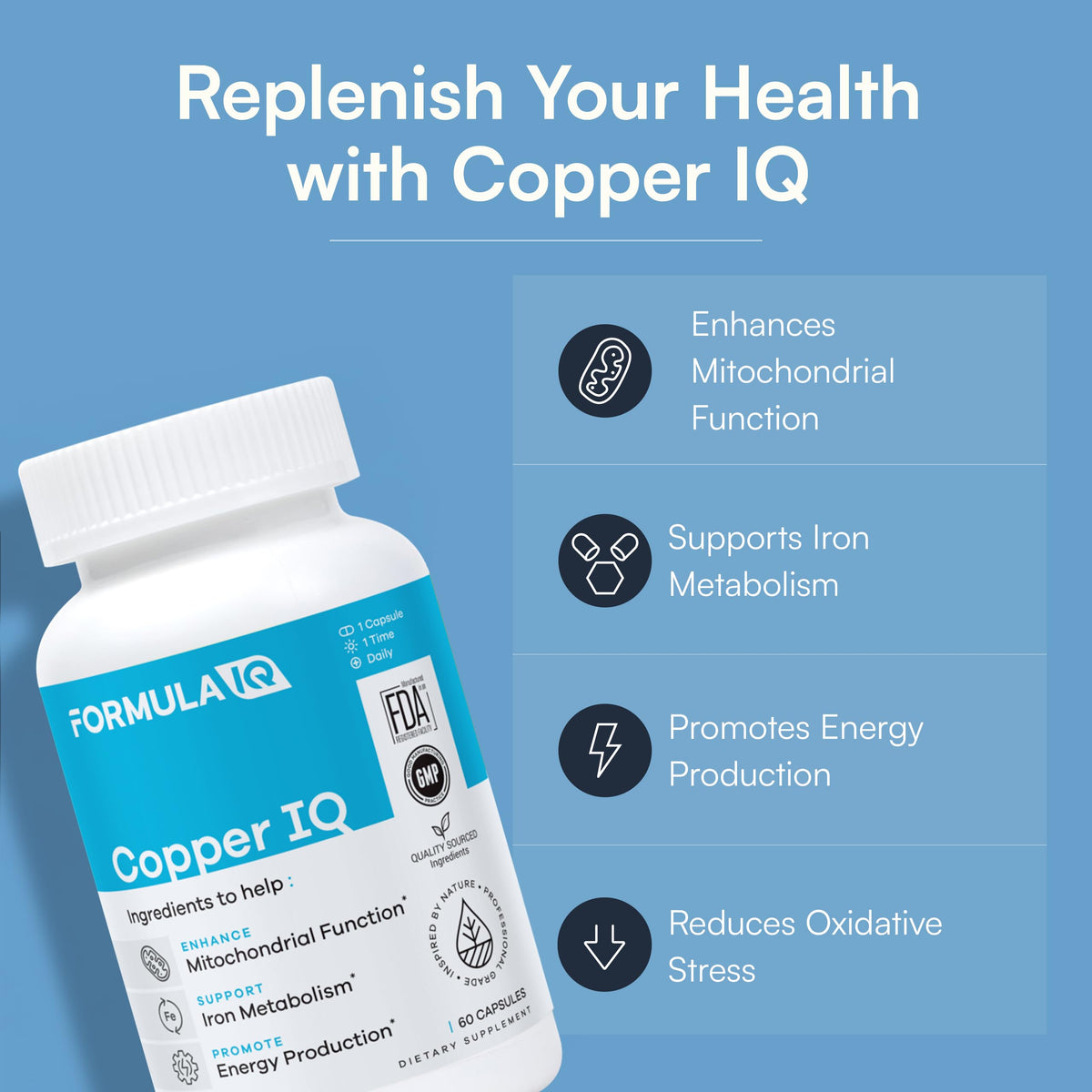 Capsule végétale de Copper IQ de FIQ sur fond blanc