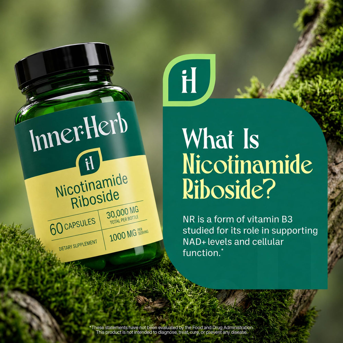 Capsule végétale de Nicotinamide Riboside InnerHerb vue de près