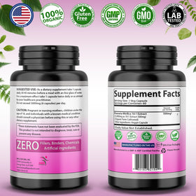 Capsule végétale de Pueraria Mirifica 500mg sur fond blanc