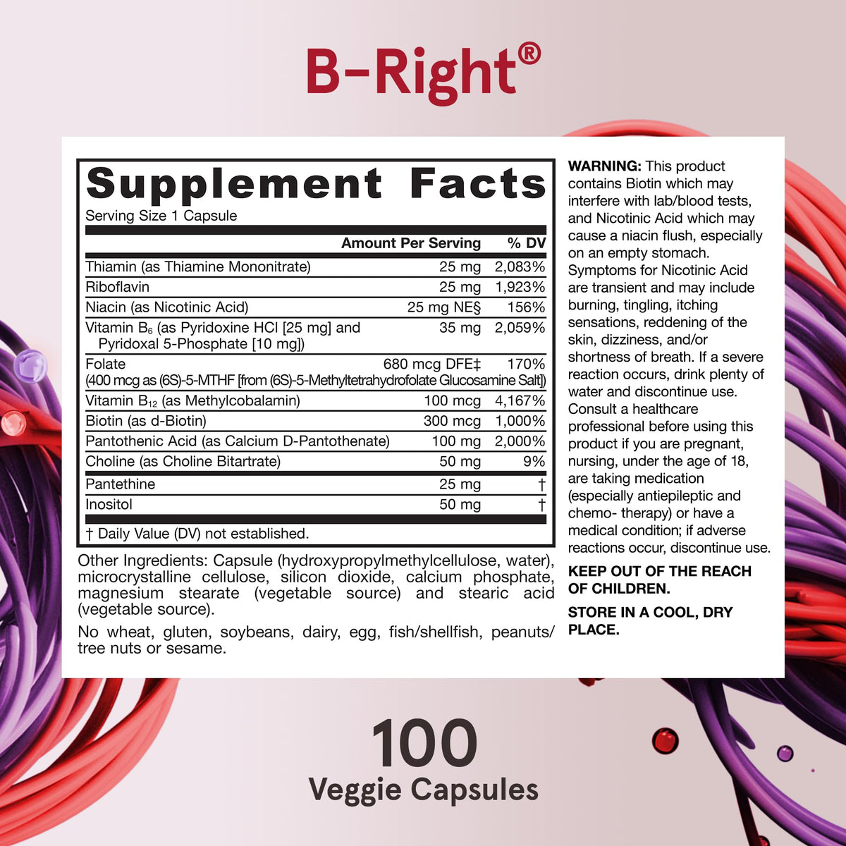 Capsule végétale Jarrow Formulas B-Right Complex B sur fond blanc
