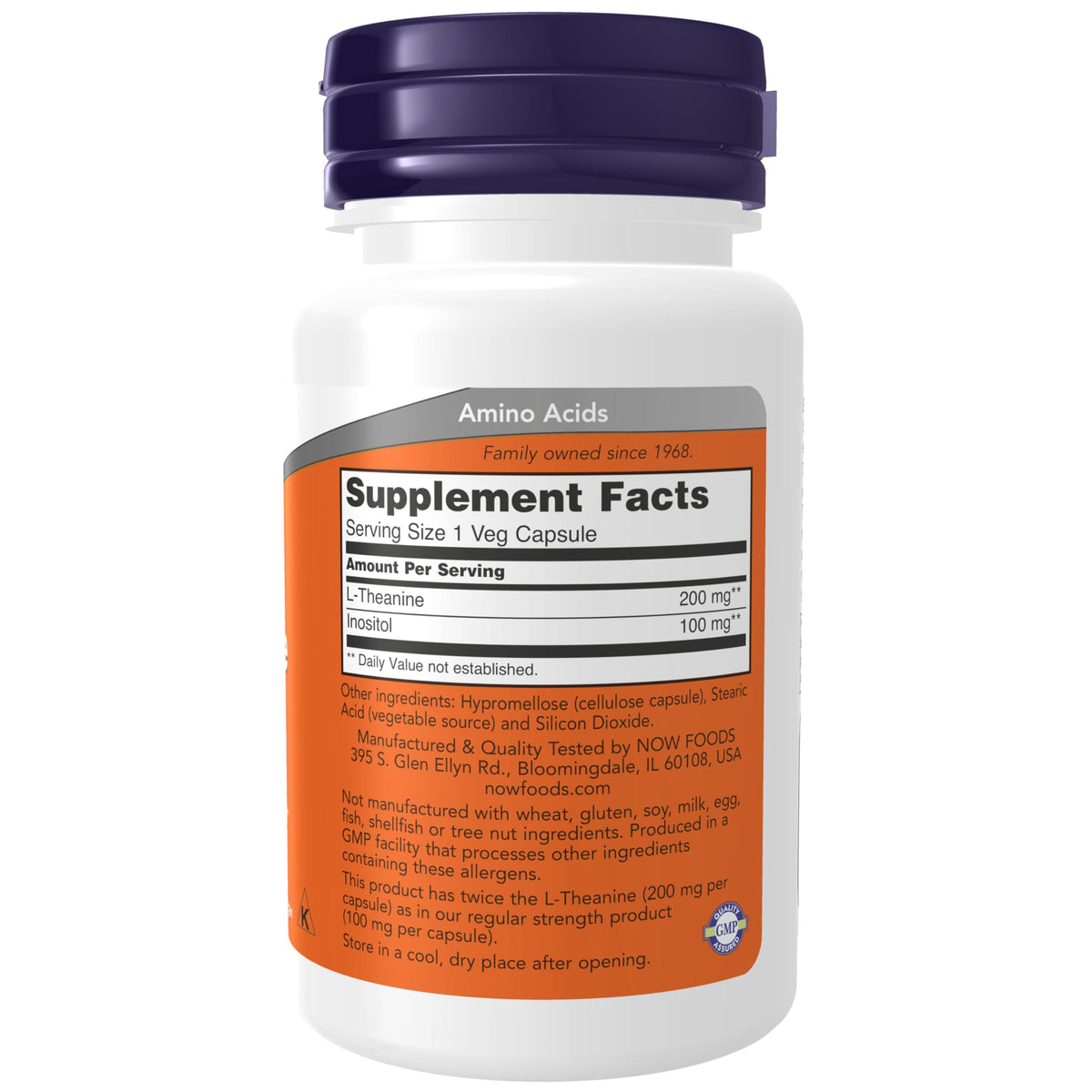 Capsule végétale NOW Foods L-Theanine, 200 mg, vue de près