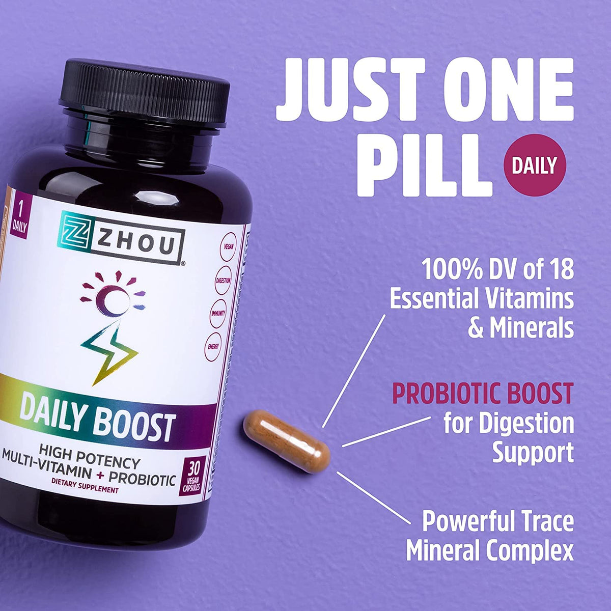 Capsule végétale ZHOU Daily support sur fond blanc