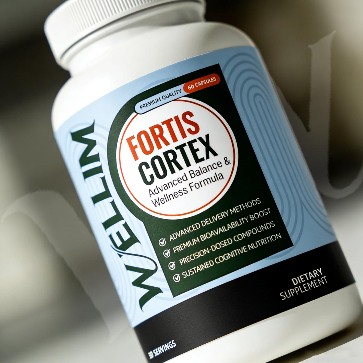 Capsule Wellim Fortis Cortex FYRKOA sur une cuillère