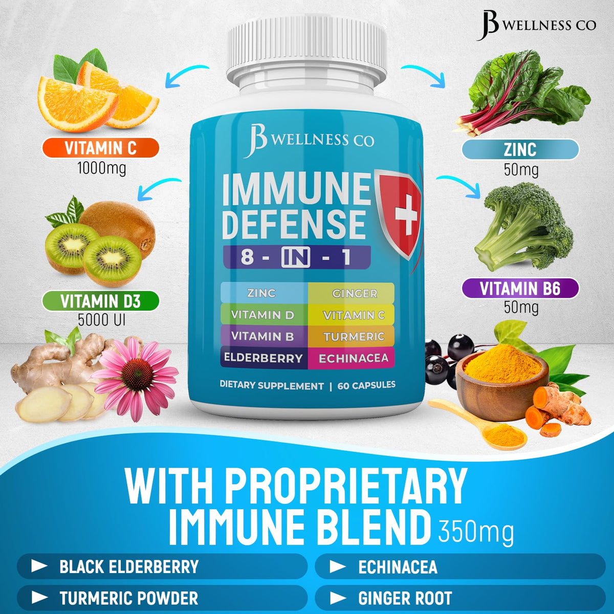 Capsules 8 en 1 de JB Wellness Co avec verre d'eau