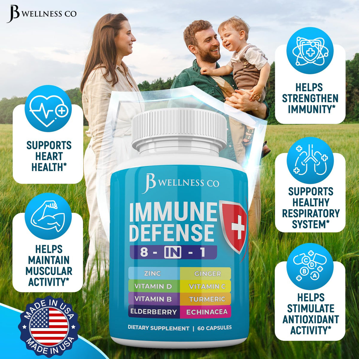 Capsules 8 en 1 de JB Wellness Co sur une table