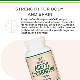 Capsules Acetyl L-Carnitine 1 000 mg de Double Wood sur fond blanc