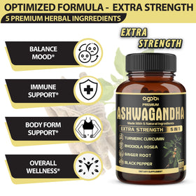 Capsules agobi Ashwagandha sur une surface blanche