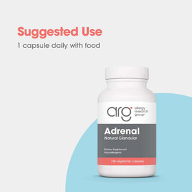 Capsules Allergy Research Group Adrenal Cortex, présentation sur fond blanc