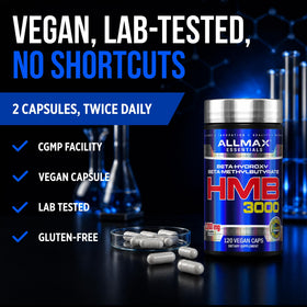 Capsules ALLMAX HMB 3000 mg avec un verre d'eau