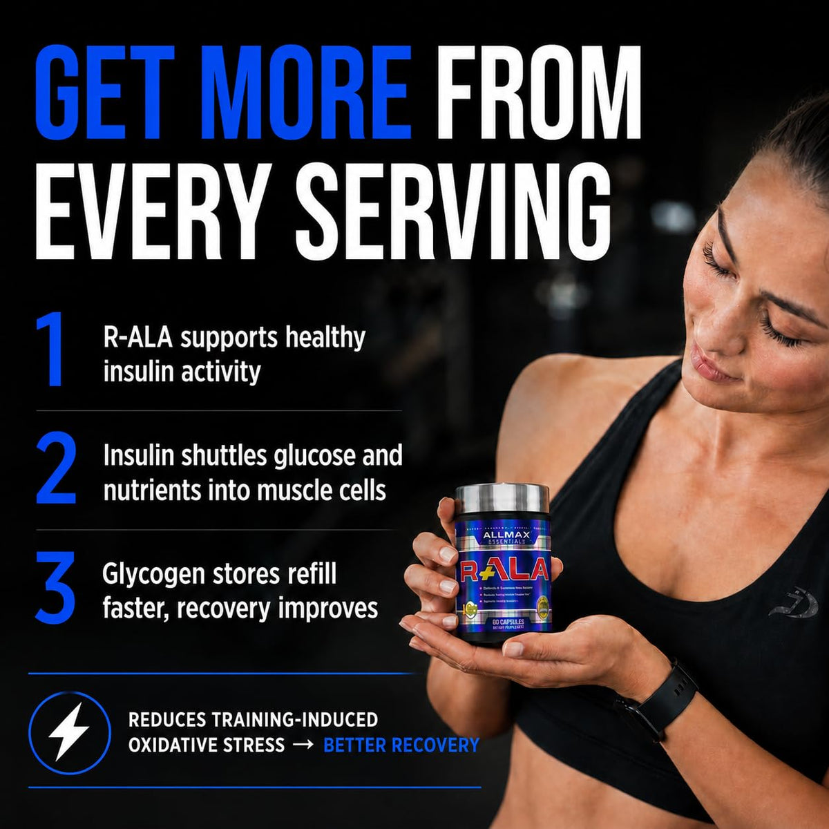 Capsules ALLMAX R+ALA sur fond blanc