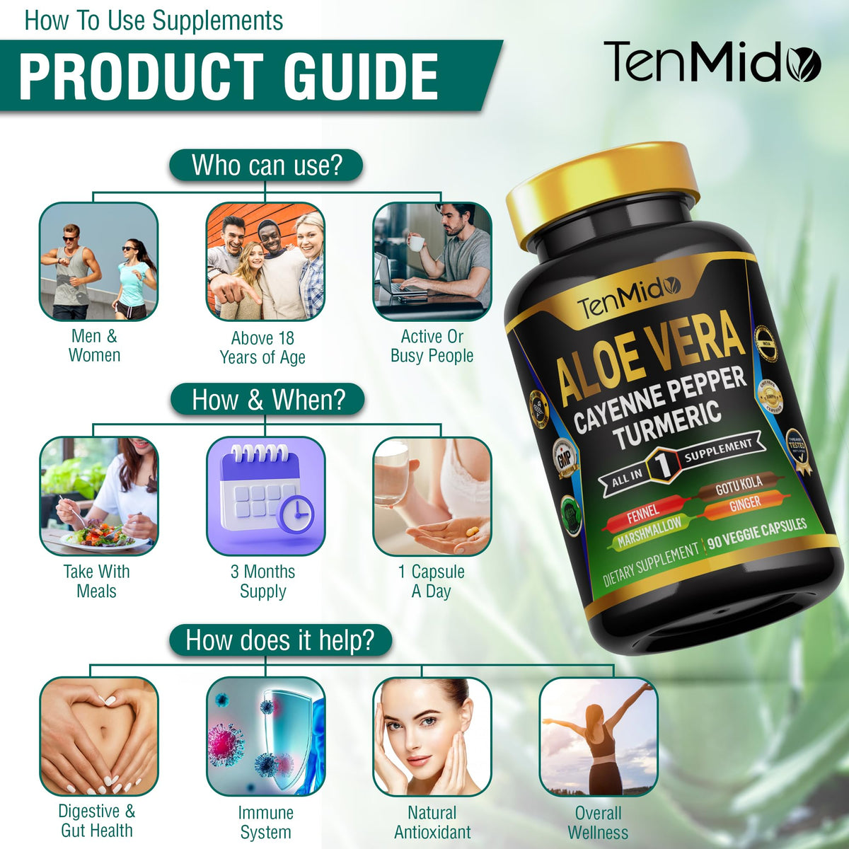 Capsules Aloe Vera Tenmido dans une main
