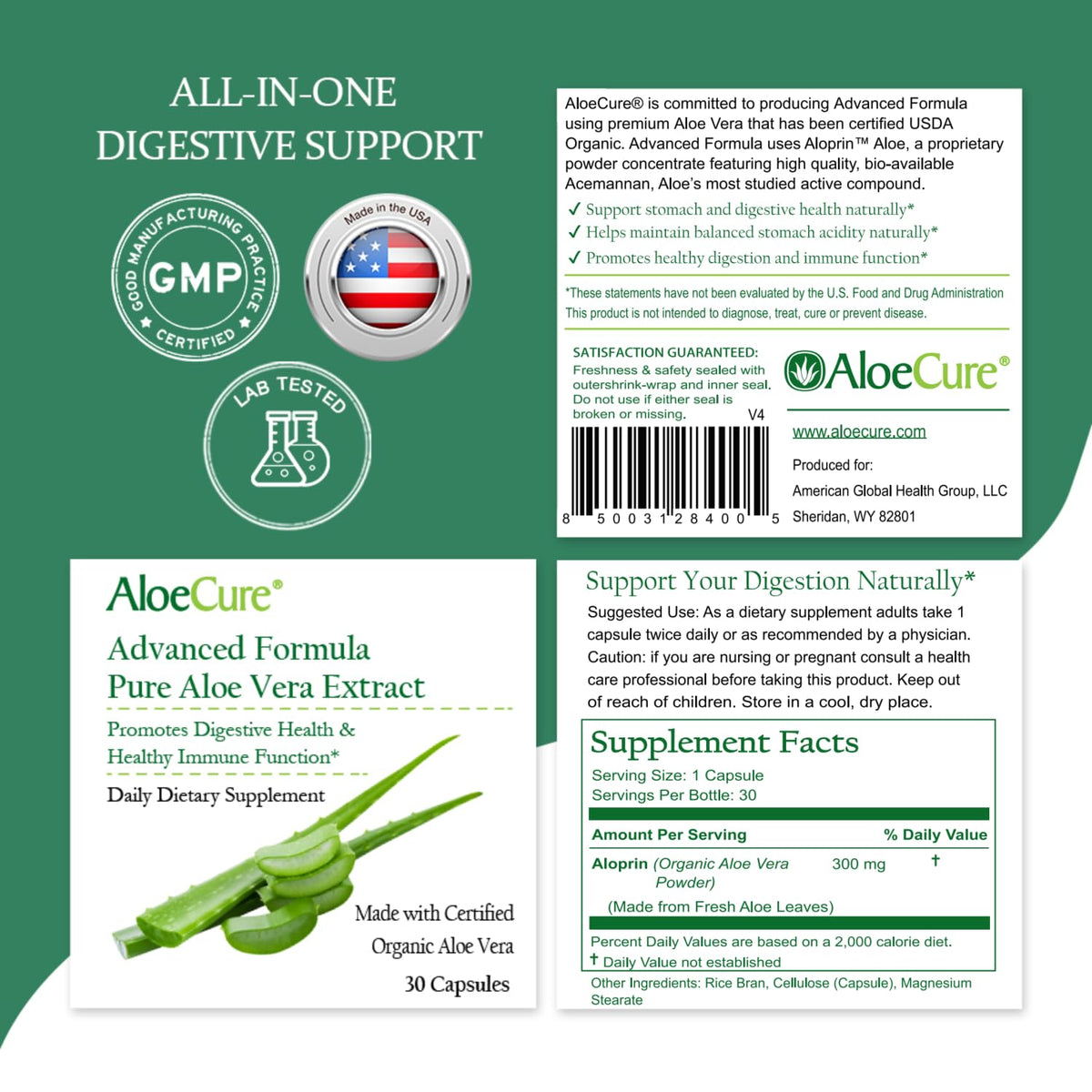 Capsules AloeCure Aloe Vera sur un fond naturel