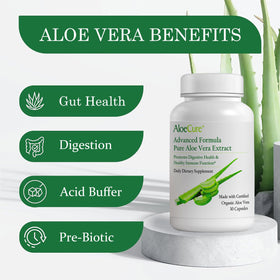 Capsules AloeCure Aloe Vera sur une surface blanche