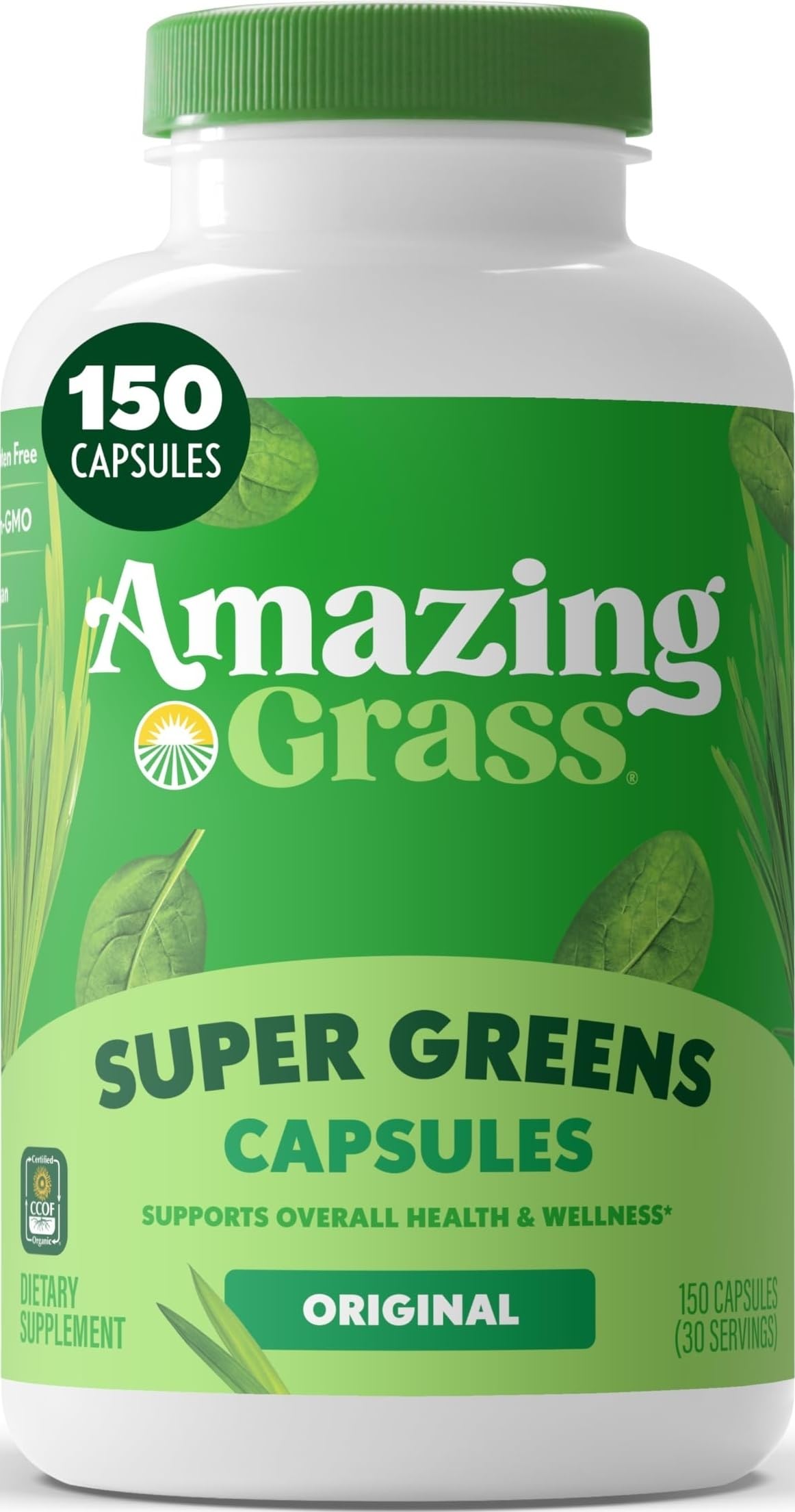 Capsules Amazing Grass Super Greens 150 compte, vue de face