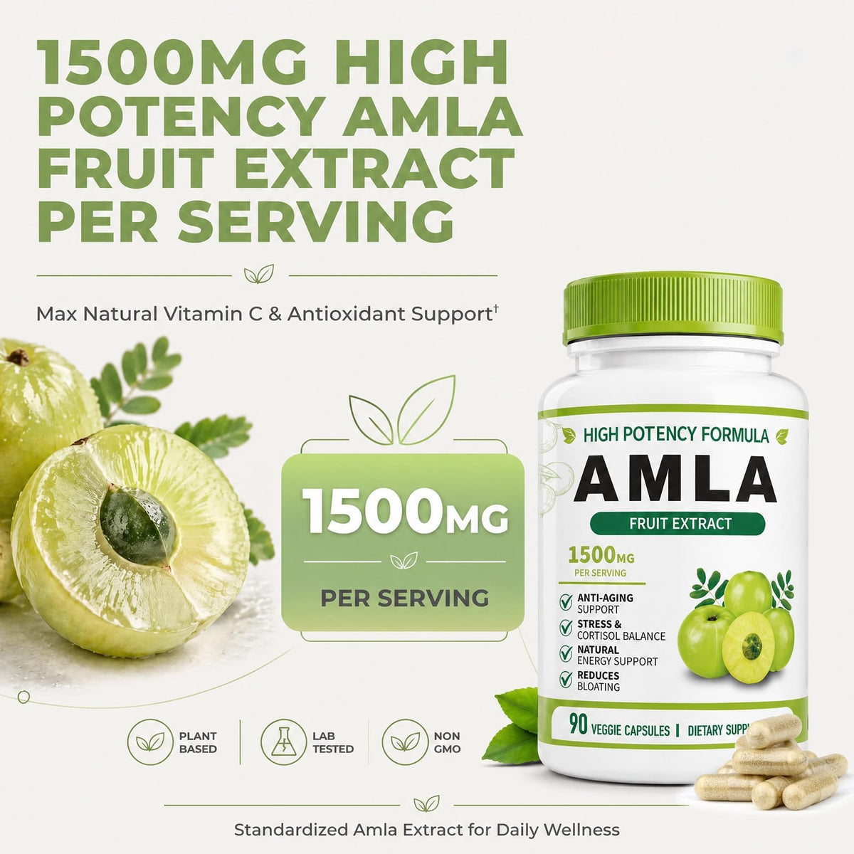Capsules Amla bio HWMS sur une surface blanche