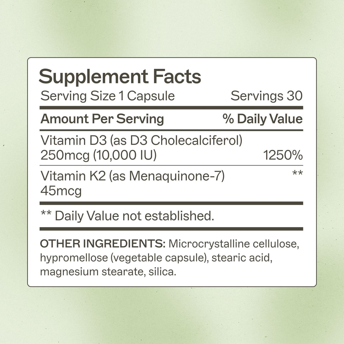 Capsules Amy Myers MD D3/K2 sur un fond blanc