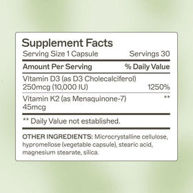 Capsules Amy Myers MD D3/K2 sur un fond blanc